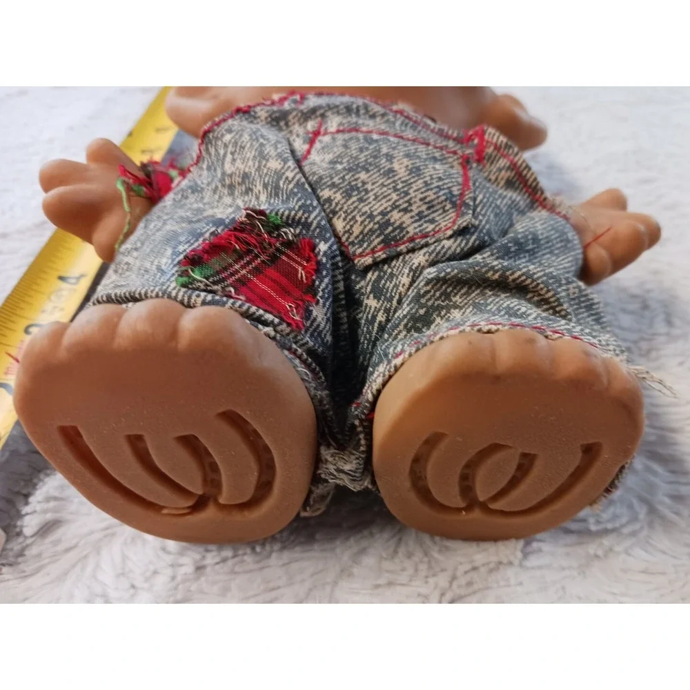 Uneeda WISHNIK Farmer Troll White Hair 8 Inch Doll with Bib Overalls Plaid Shirt